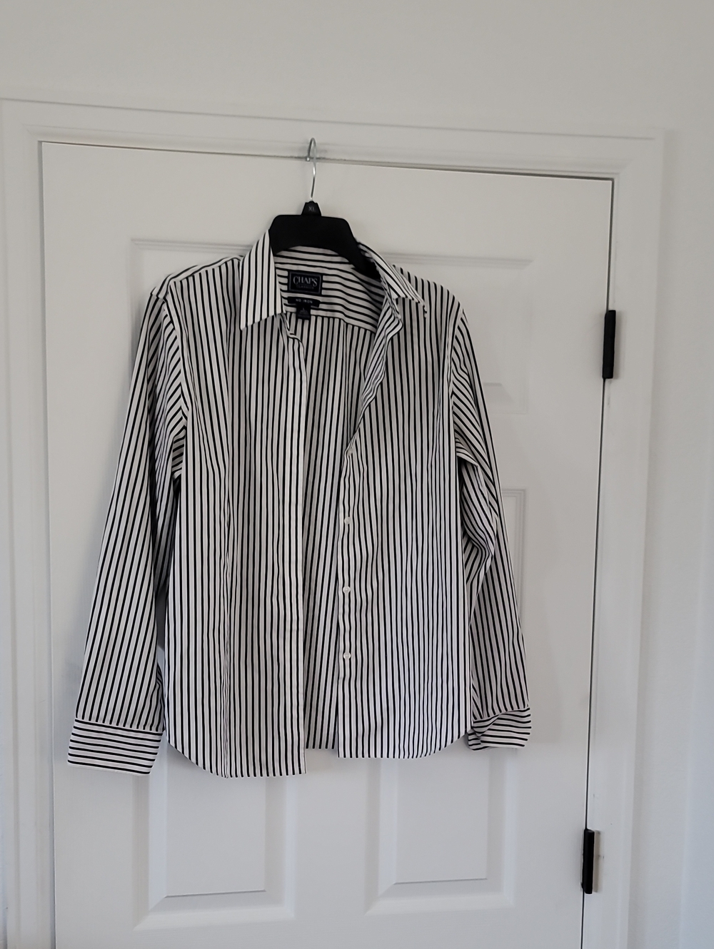 Chaps Black and White Striped Collared Shirt